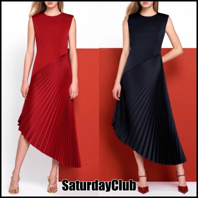 【SaturdayClub】アシンメトリー プリーツヘム ワンピース