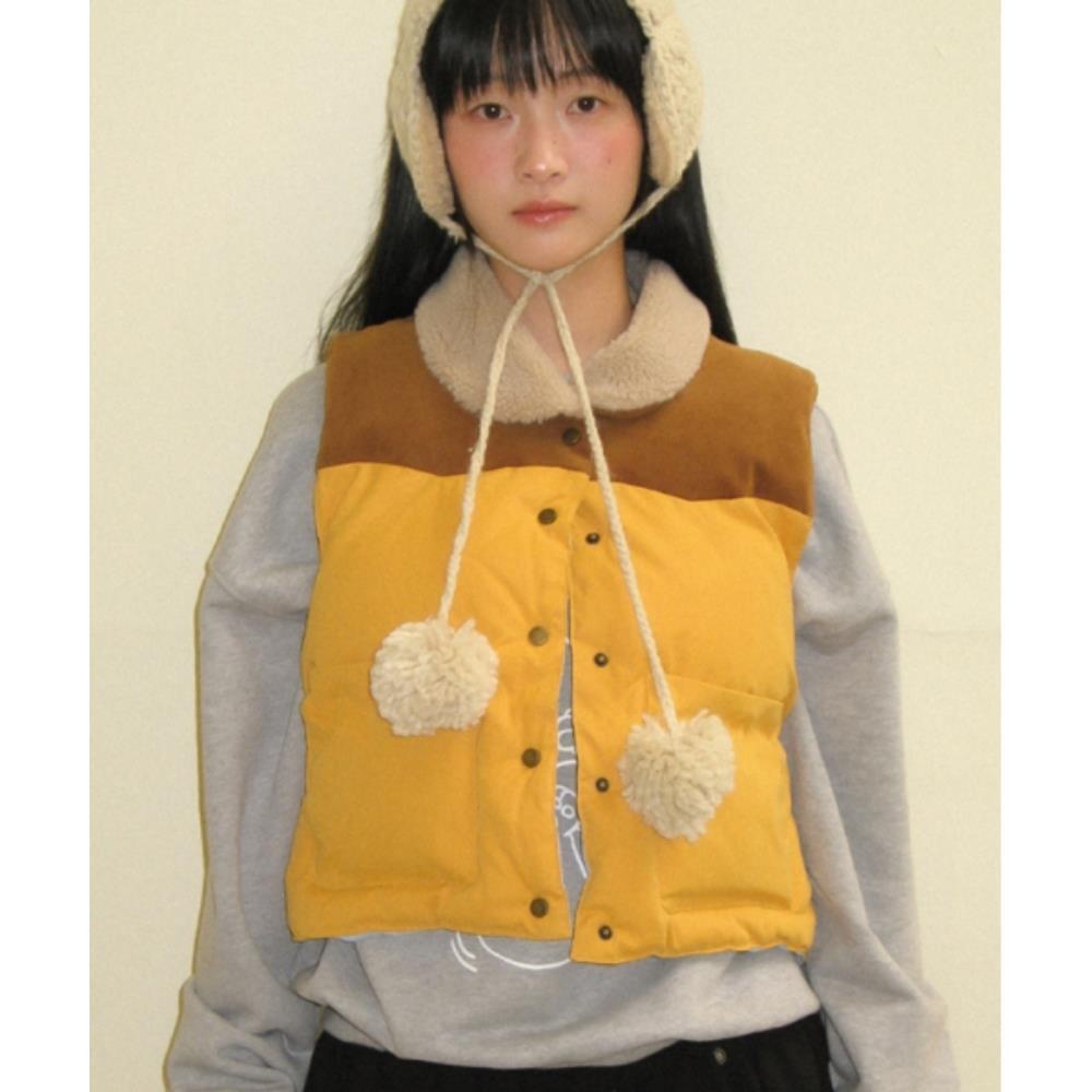 ダウンベスト RONRON SUEDE BLOCK PADDING VEST MUSTARD RR24DPD3824MU