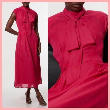 KAREN MILLEN 日本未入荷 花柄 チュール マキシドレス ピンク Petite Viscose Floral Print Linen Lace Trim Insert Woven