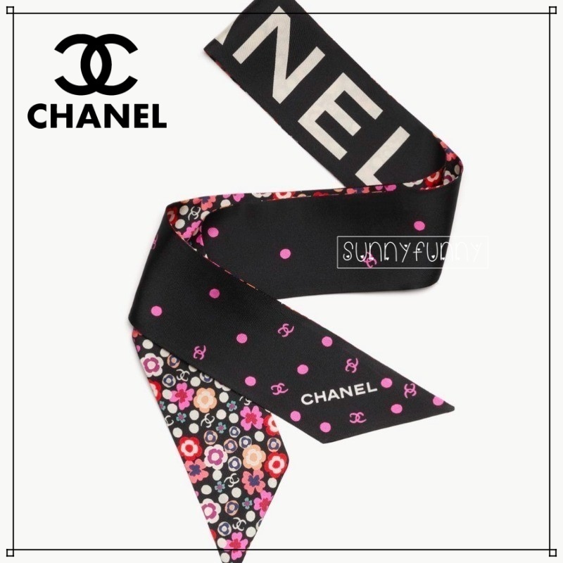 CHANEL スカーフ ヘアバンド ツイリー カメリア ドット