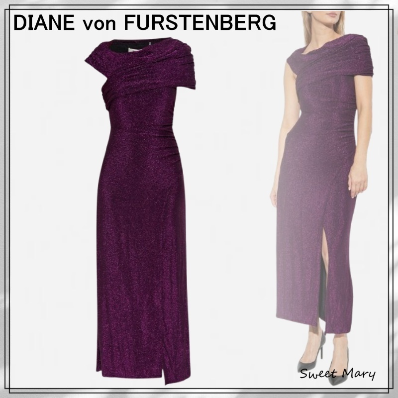 DVF☆パープル オフショル フロントスリットドレス♪【送料込】