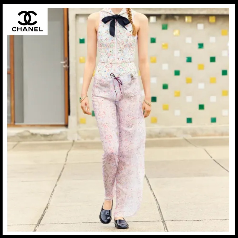《新作25C》【透け感がエレガント】CHANEL シルク ロングパンツ