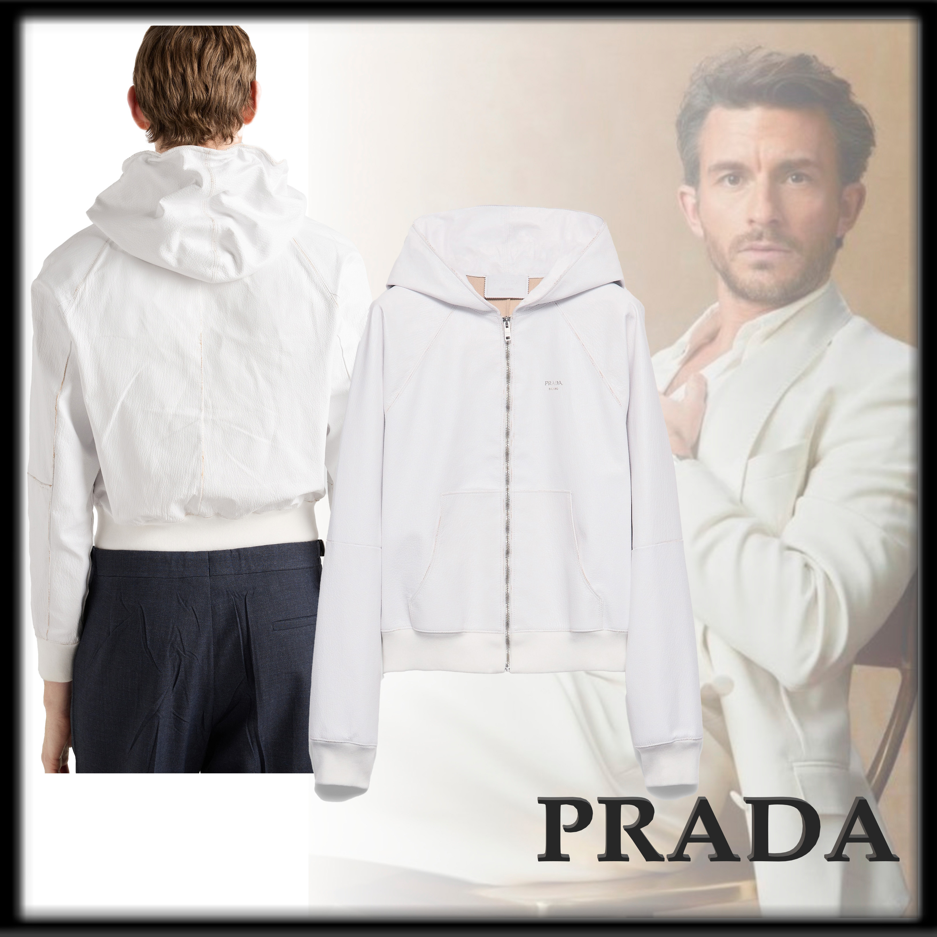 PRADA ランウェイ スタイリッシュ レザー Zipper フーディー