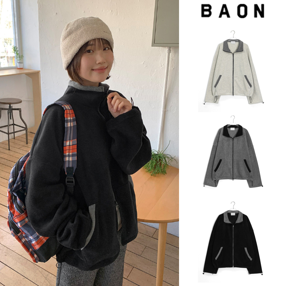 【BAON】[unisex] Kenin 2way string clr pocket fleece zip-up