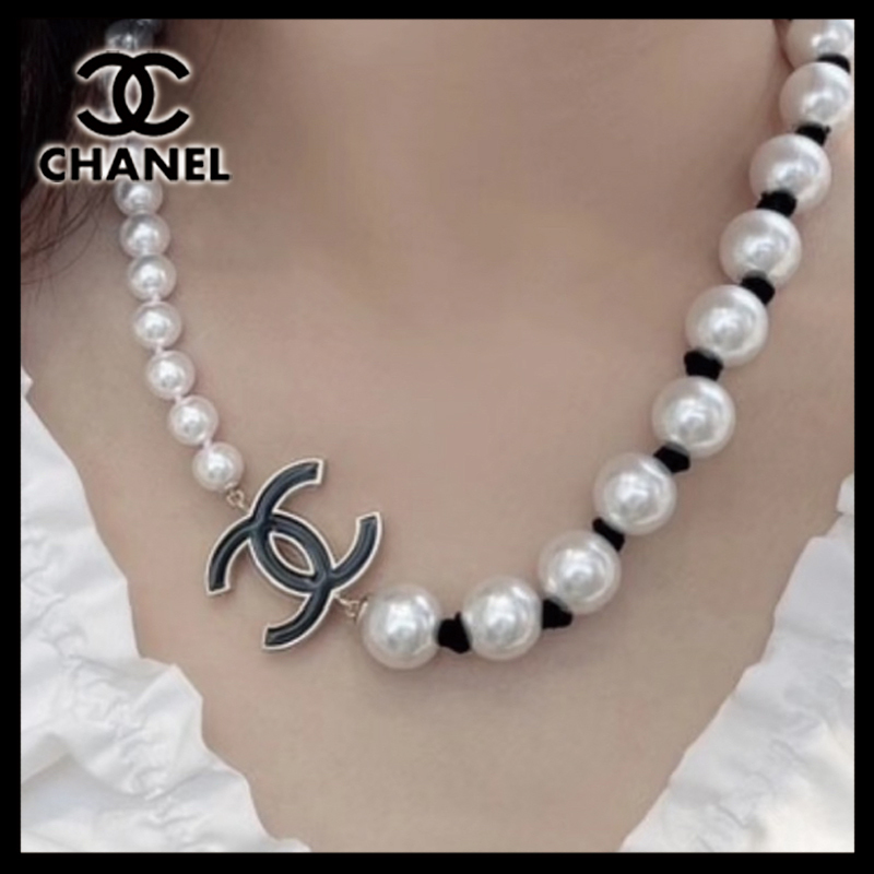国内発送【お洒落なパールとブラックCCロゴ】CHANEL ネックレス