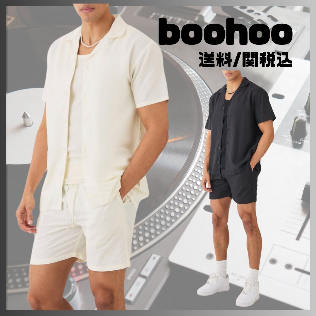 【boohoo】リネン半袖シャツ＆ショートパンツセット