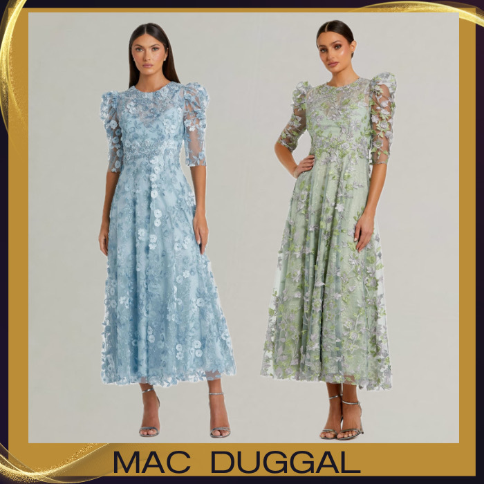 Mac Duggal*華やかなデザイン*花柄*ビーズ*Aライン*ロングドレス