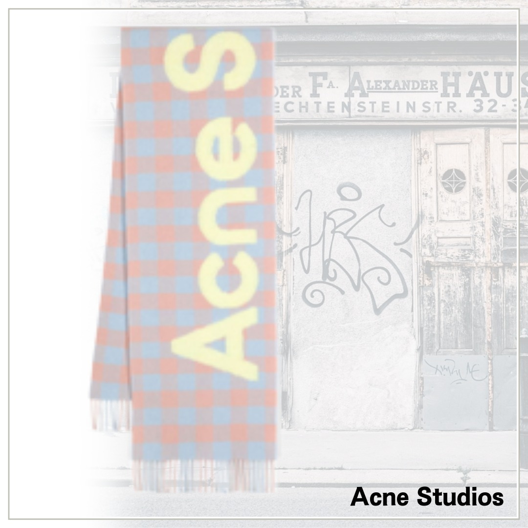 注目の的！【Acne Studios】チェック ロゴ ディテール スカーフ