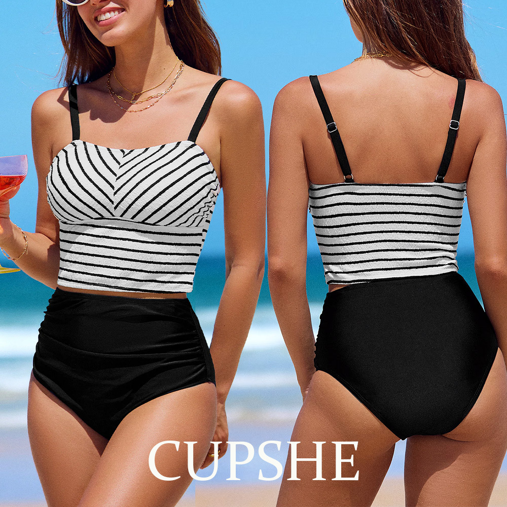 CUPSHE/Striped Square Neck タンキニ トップ & ボトムス セット