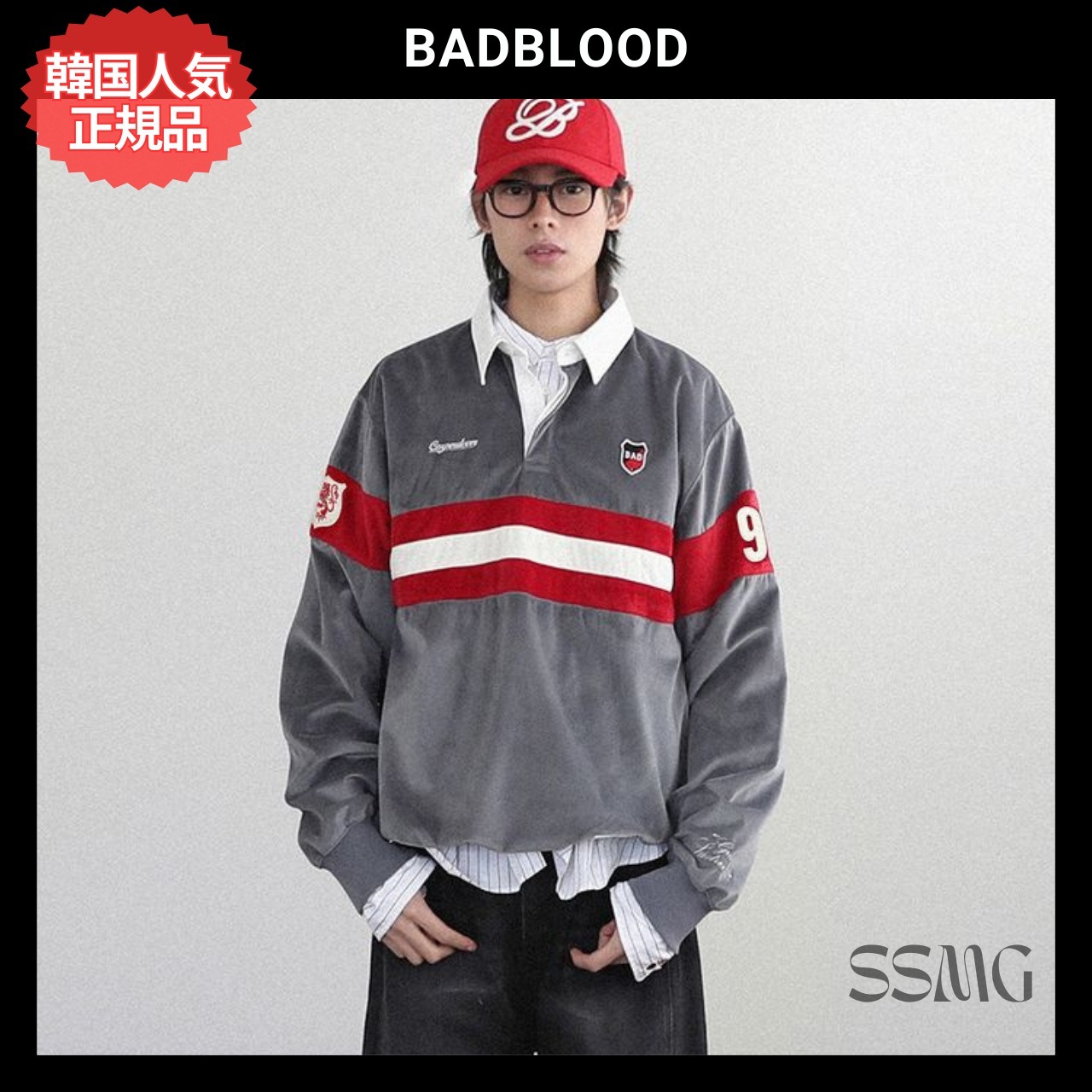 【BADBLOOD】韓国人気◆スポーツベルベットラグビーシャツ