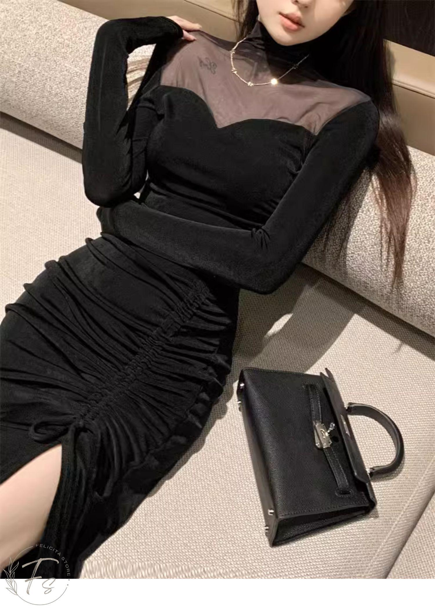 パーティードレス シースルー ロング スリット セクシー 韓国