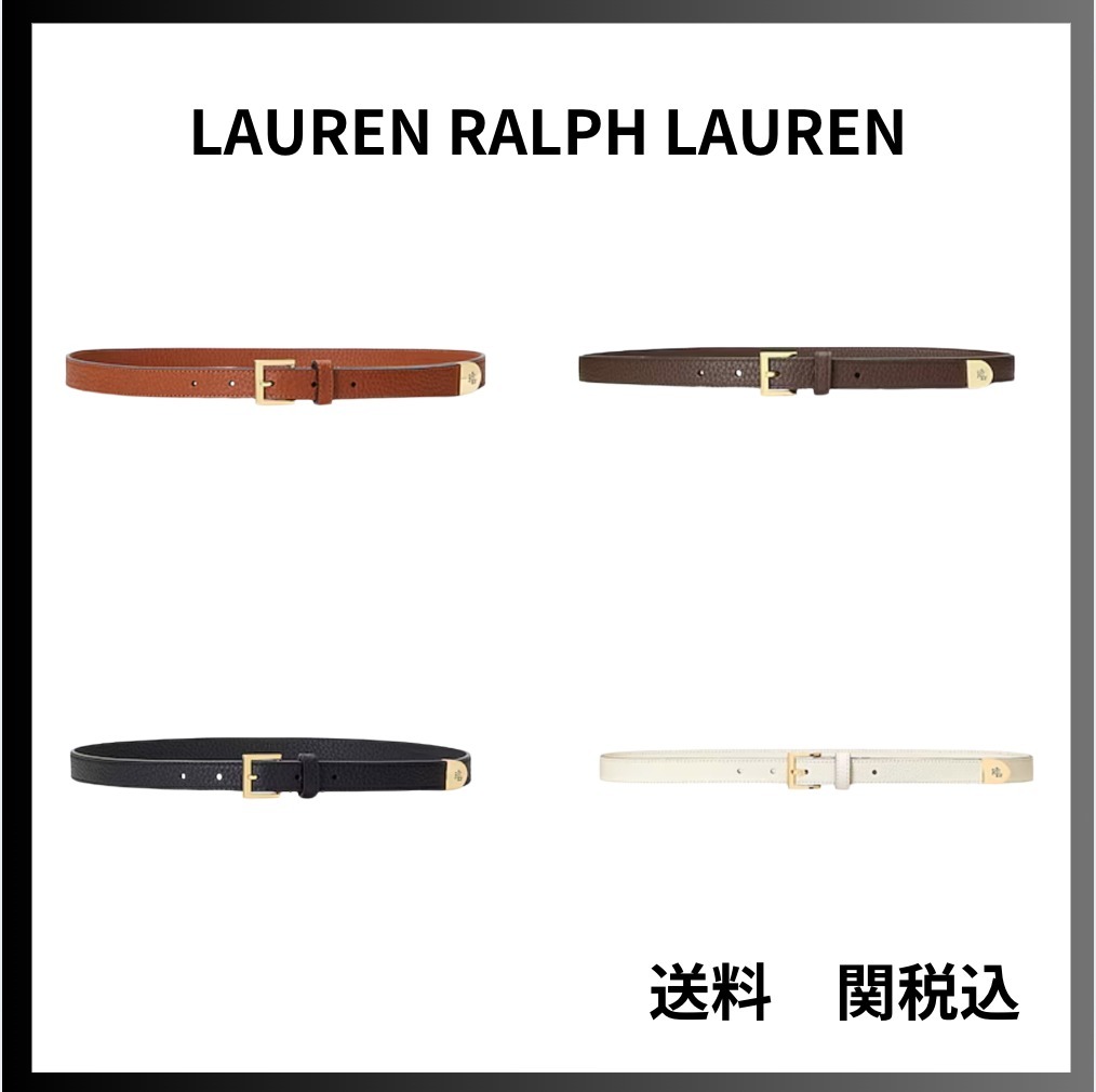 【LAUREN RALPH LAUREN】 レザー幅細ベルト ロゴ入り
