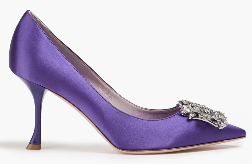 華やぐ足元【Roger Vivier】クリスタル装飾 サテン パンプス グレー Woman エフロレッセンス サテン パンプス