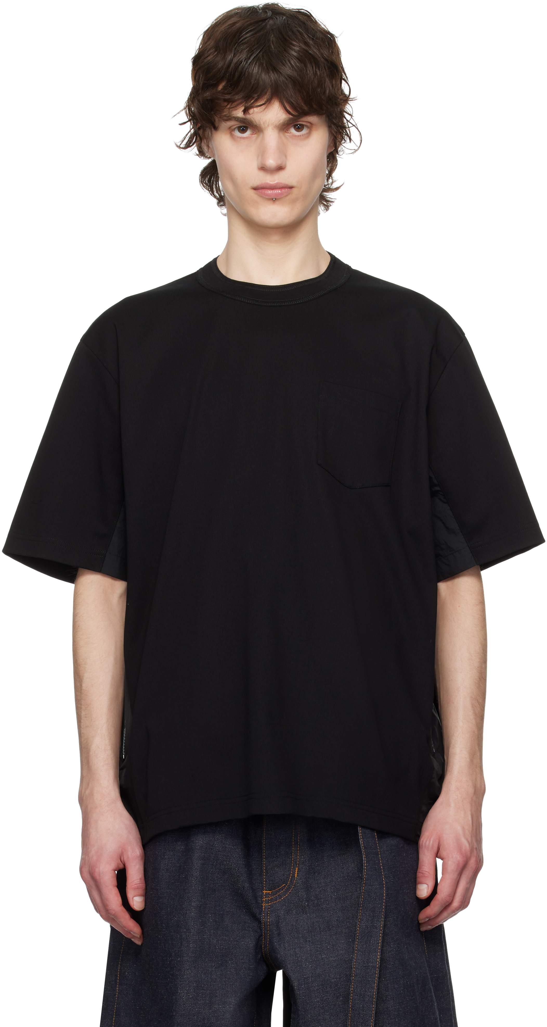 【関税込み】sacai ブラック コットン ジャージ Tシャツ