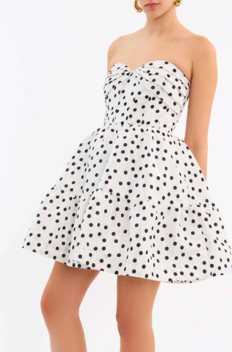 【REBECCA VALLANCE】DELIA MINI DRESS ストラップレス ミニ Hire Dalia Mini Dress in Pink Polka Dot | Rebecca Vallance