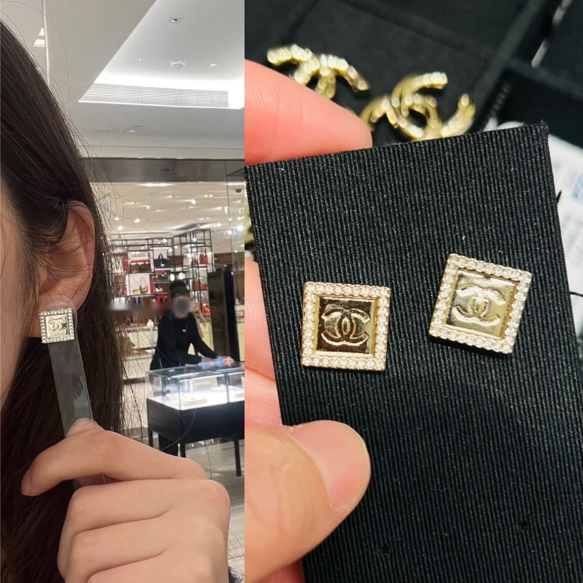 ゴールドスクエアがゴージャス 印象的な耳元に CHANEL ピアス