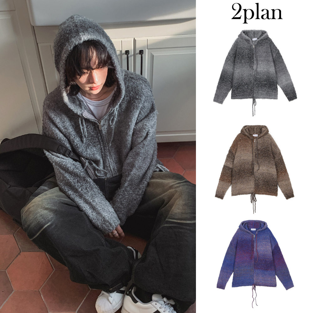 【2plan】Chen Gradient Knit Hood Zip-Up