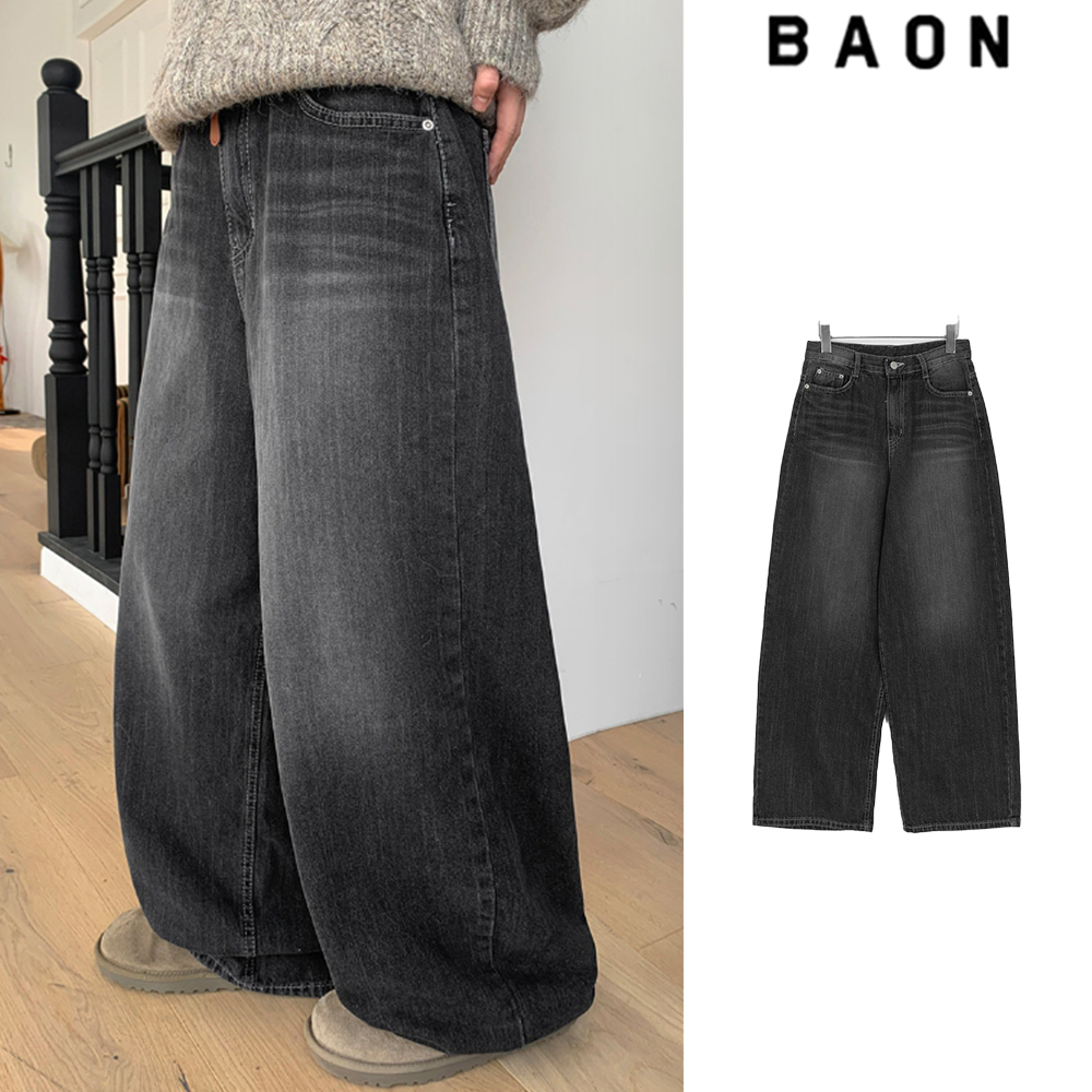 【BAON】Kelkoy Black Washing Wide Denim Pants