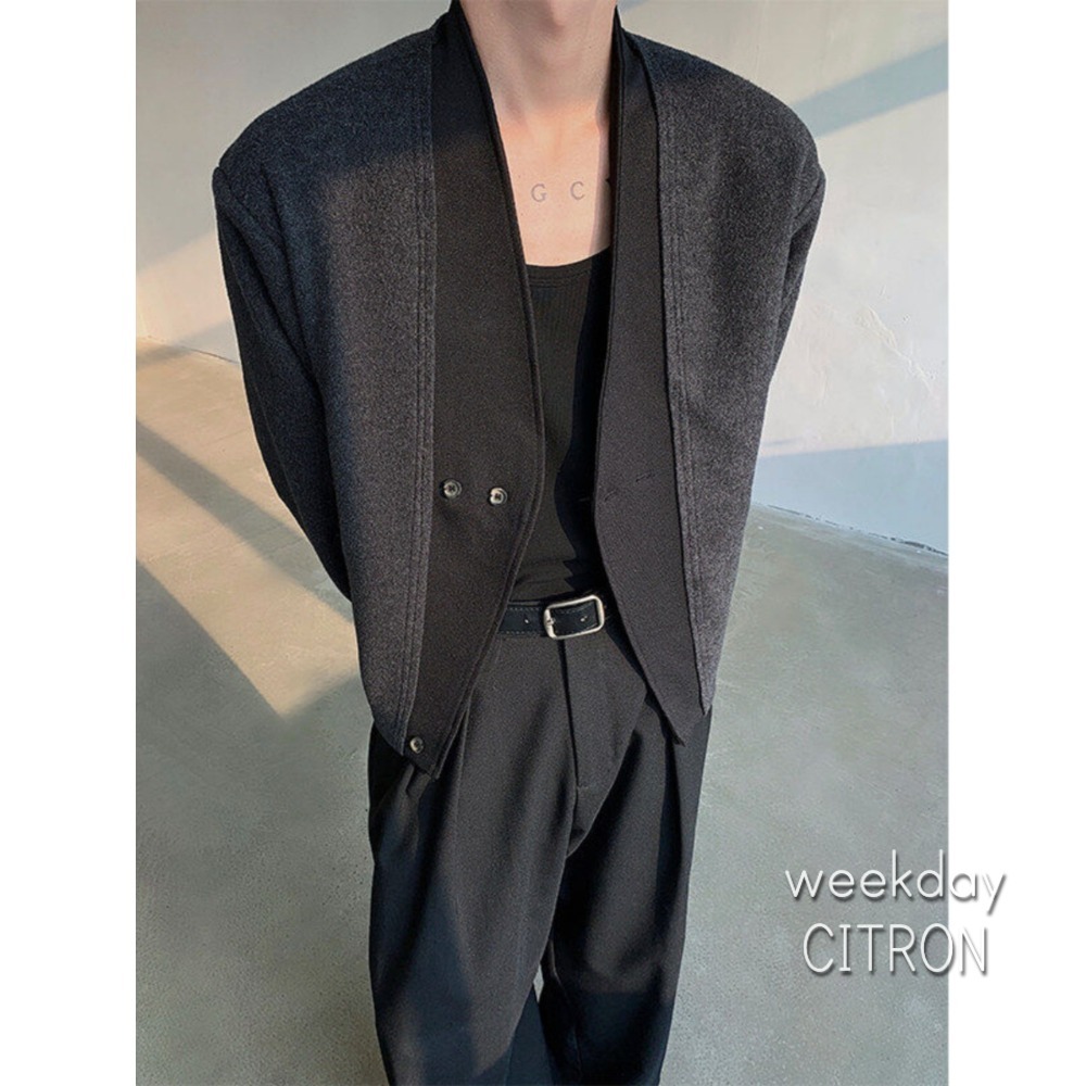 ノーカラー 切替 カーディガン クロップド モード 韓国 cr7922