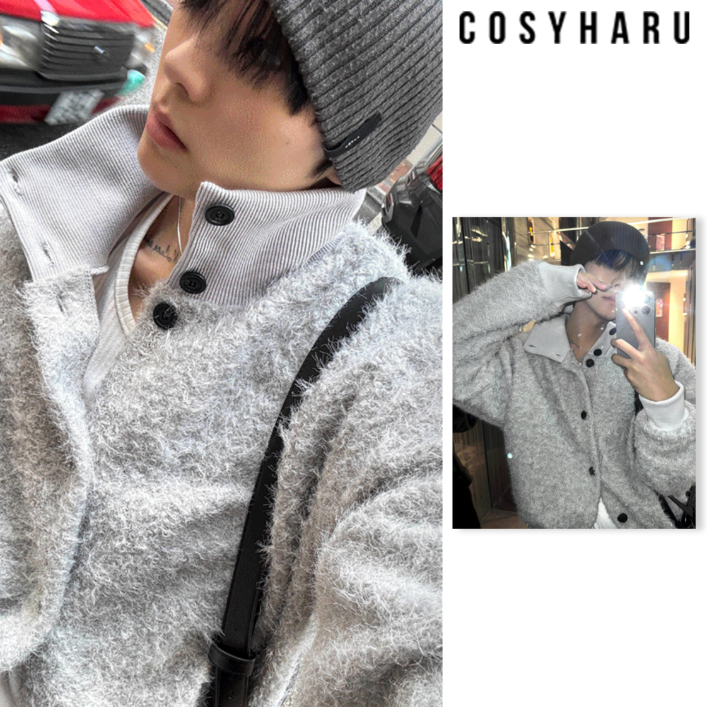 【COSYHARU】Mohair High-Neck Cardigan