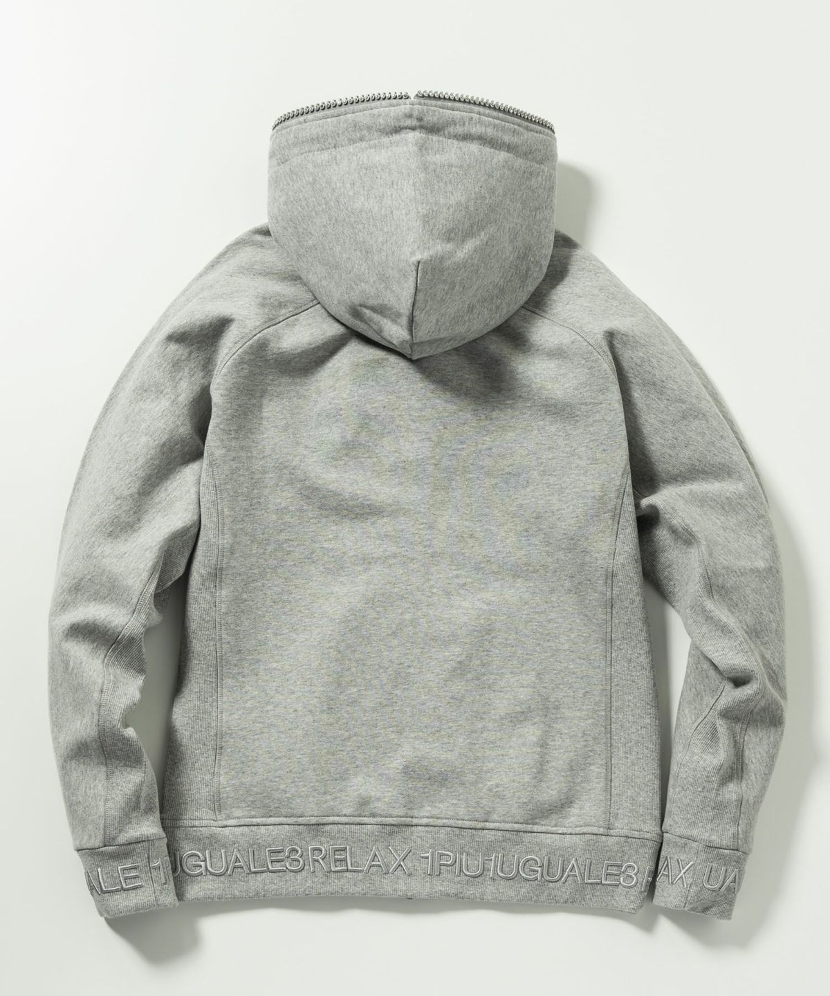 1PIU1UGUALE3 RELAX】リブ刺繍ラインストーンジップフーディー