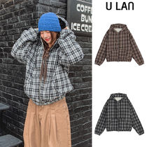 【U LAN】Bay Check Shearling Hooded Jumper