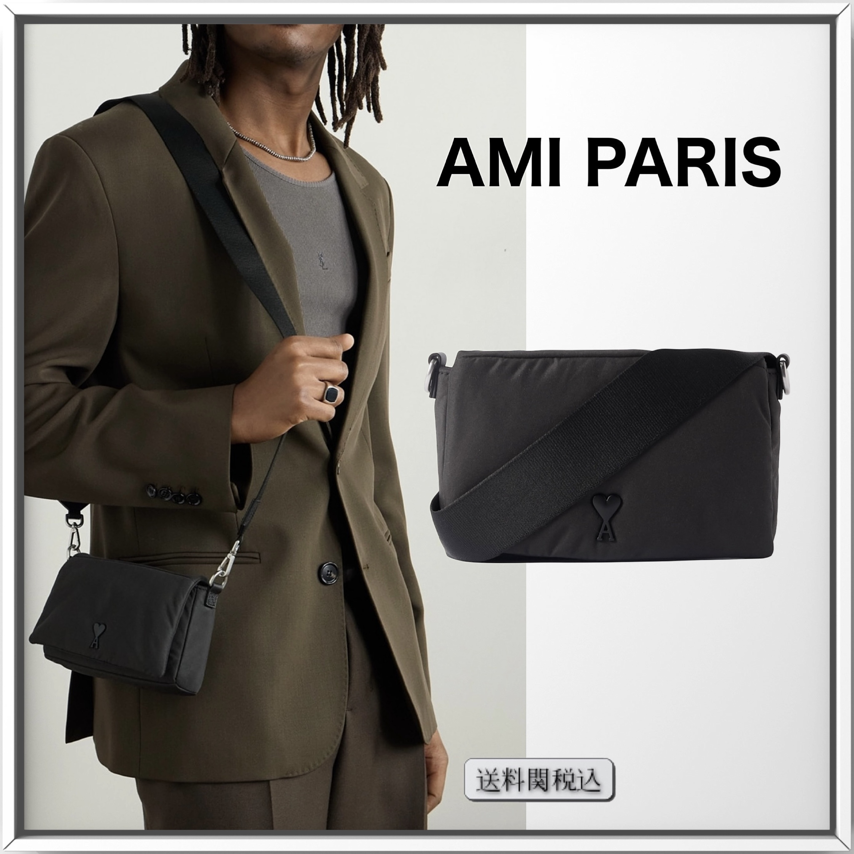 AMI PARIS ADC Lunch Box ロゴ キャンバス メッセンジャーバッグ