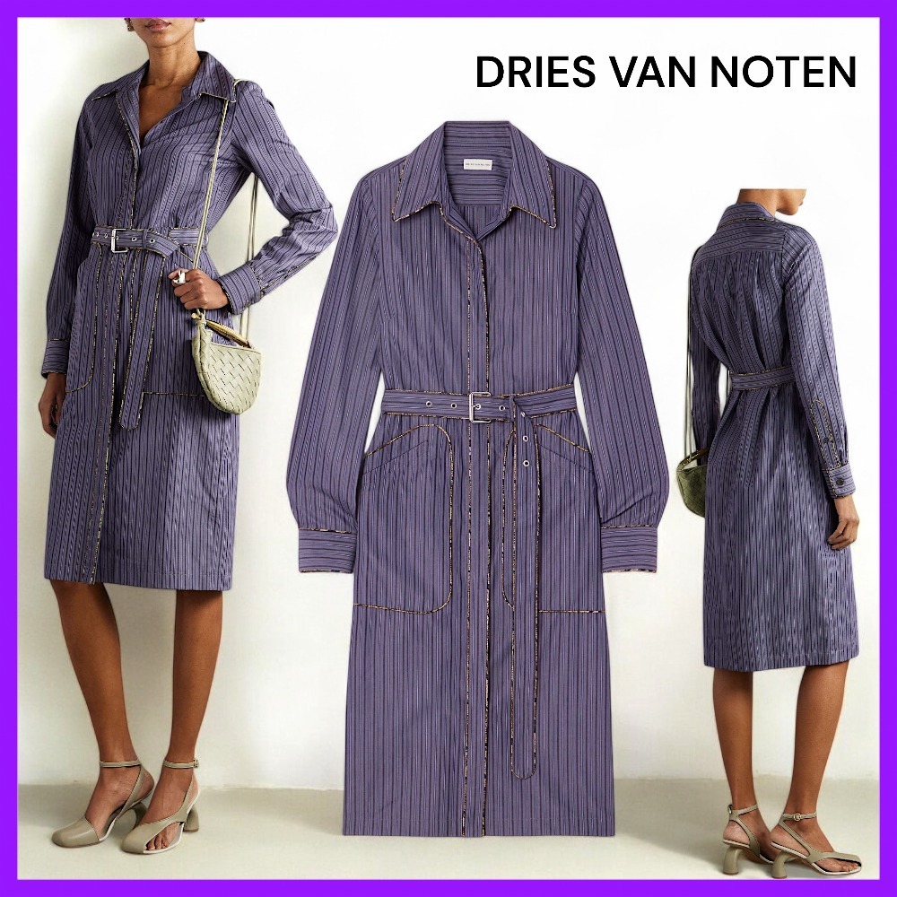 【DRIES VAN NOTEN】ミディ丈 シャツワンピース ストライプ柄