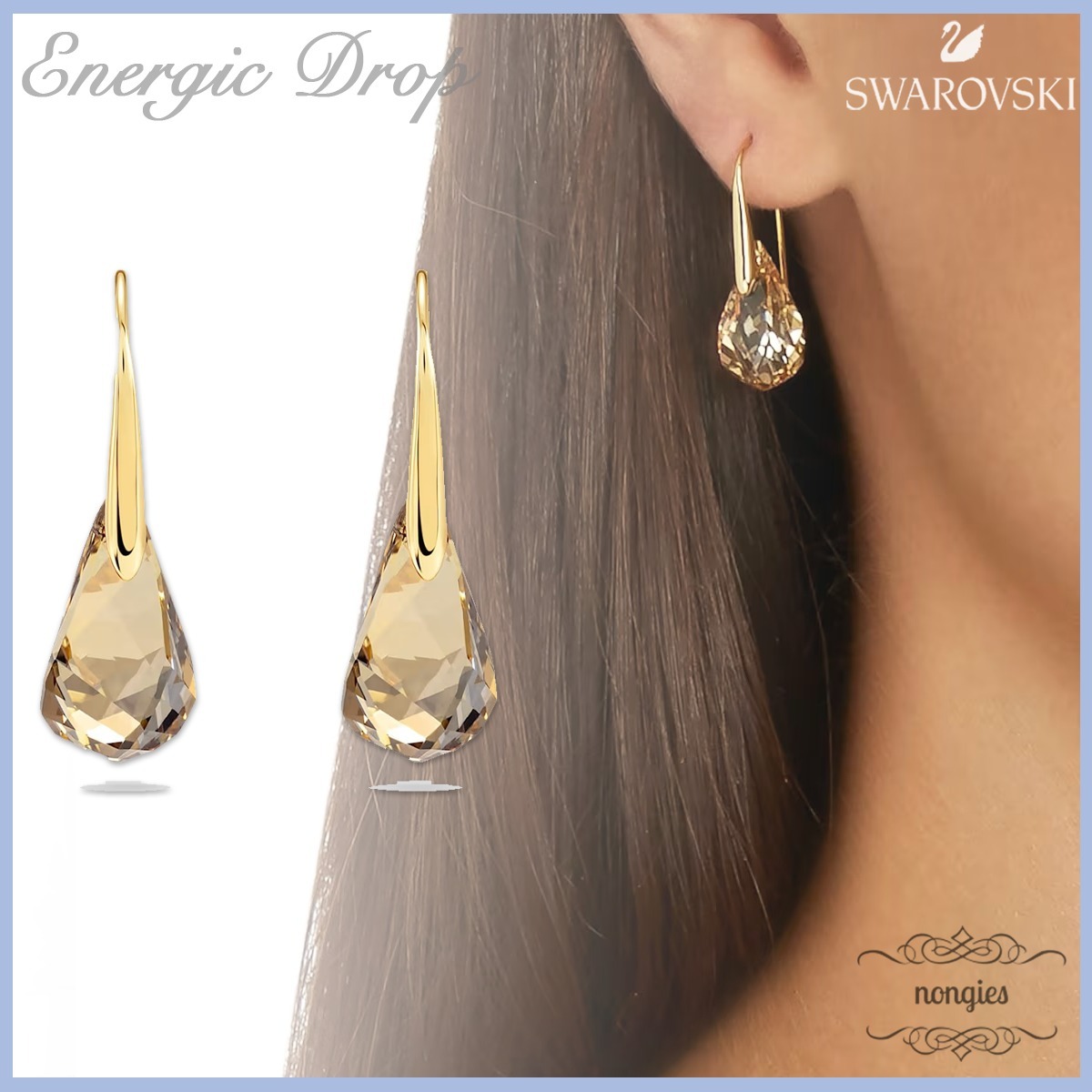 ★SWAROVSKI★Energic Drop ブラウン クリスタル ピアス