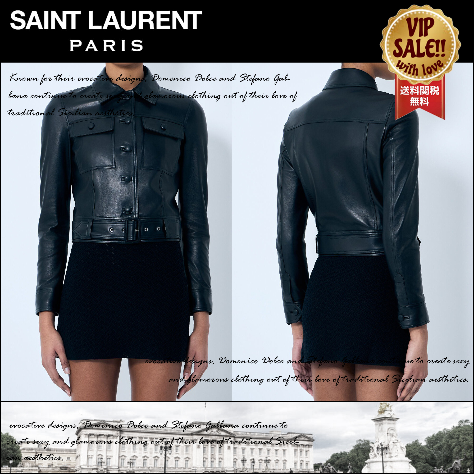 SAINT LAURENT クロップドレザージャケット ブラック 大人気