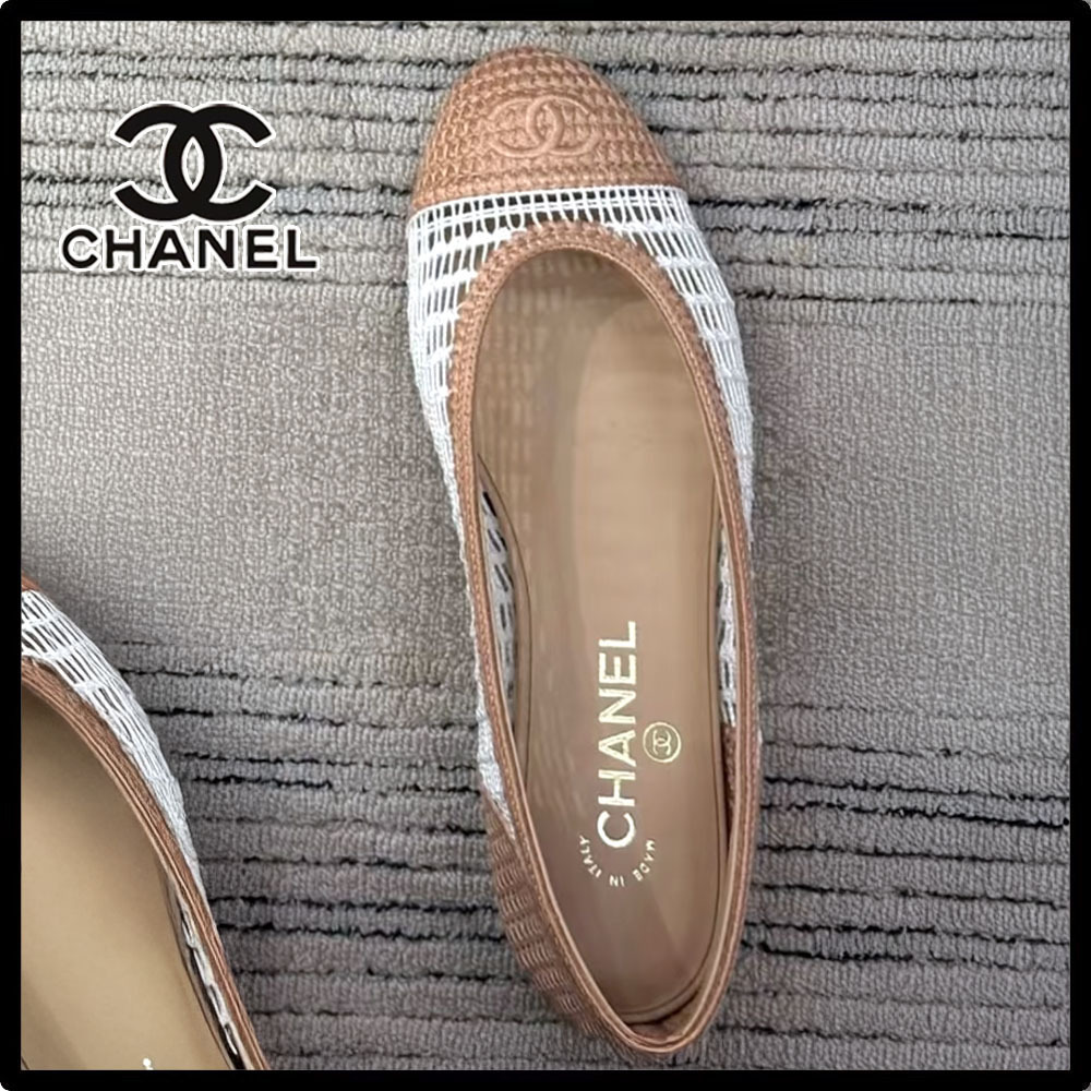 【バイカラー☆ラフィアがお洒落】CHANEL★フラットシューズ