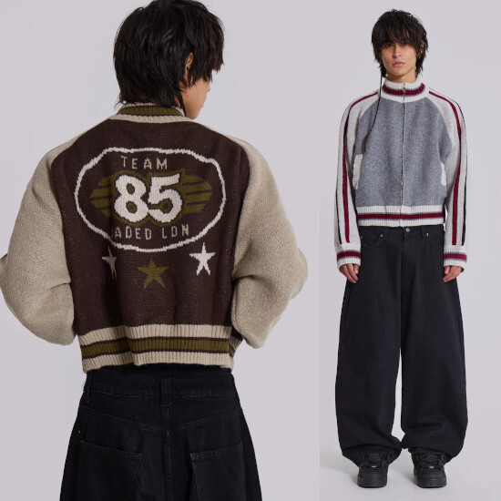 ★JADED LONDON UK★ Brown Team 85 Knitted Bomber Jacket
