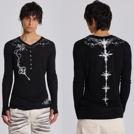 ★JADED LONDON UK★ Ines Black Henley Top