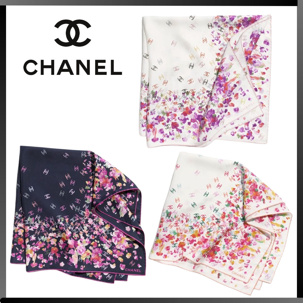 【25P春らしい華やかさ】 CHANEL シルクツイル スカーフ