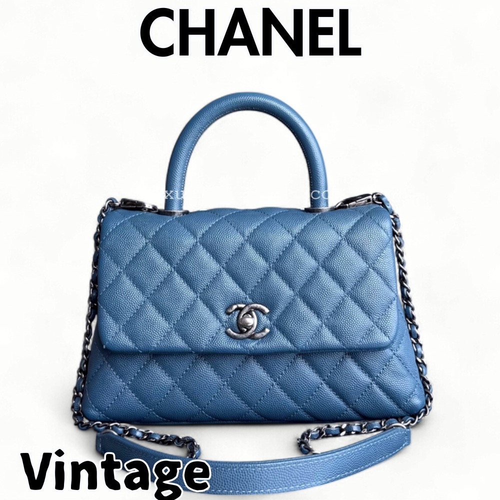 【ヴィンテージ】Rank:S☆Chanel Blue Coco Handle Small 23 Bag