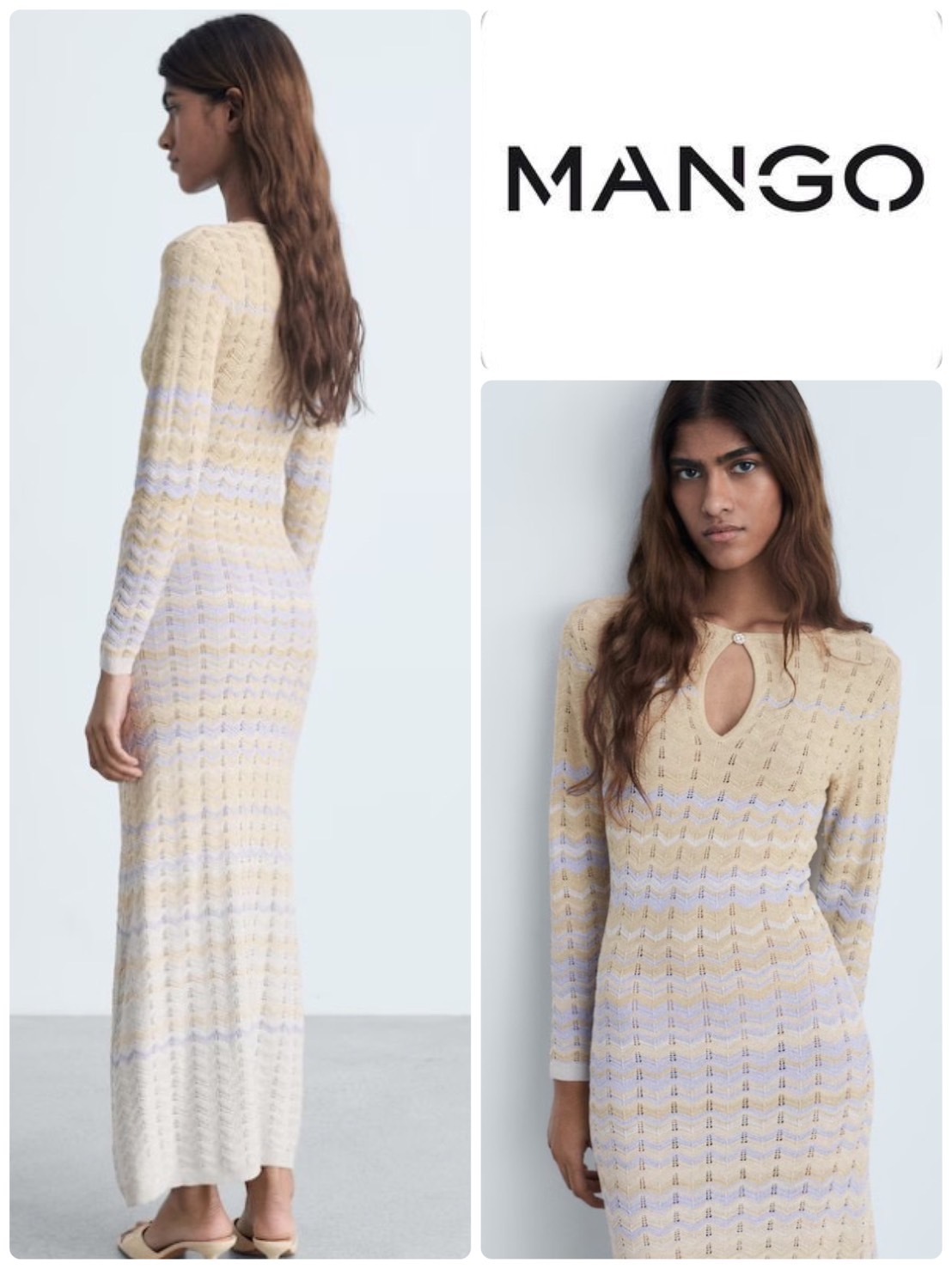 スペイン発送 MANGO オープンワークニットワンピース 数量限定！