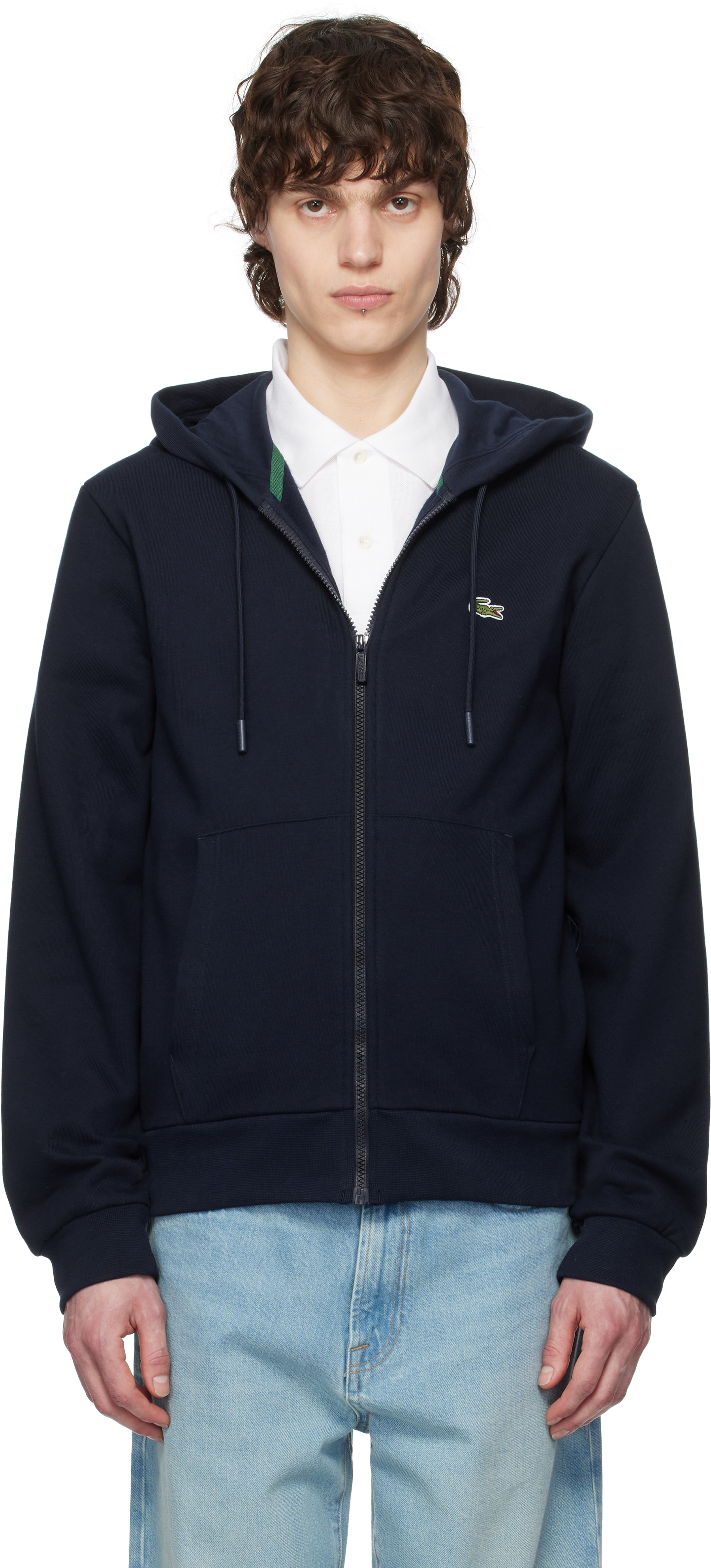 【関税込み】Lacoste ネイビー フリース ジップアップフーディ