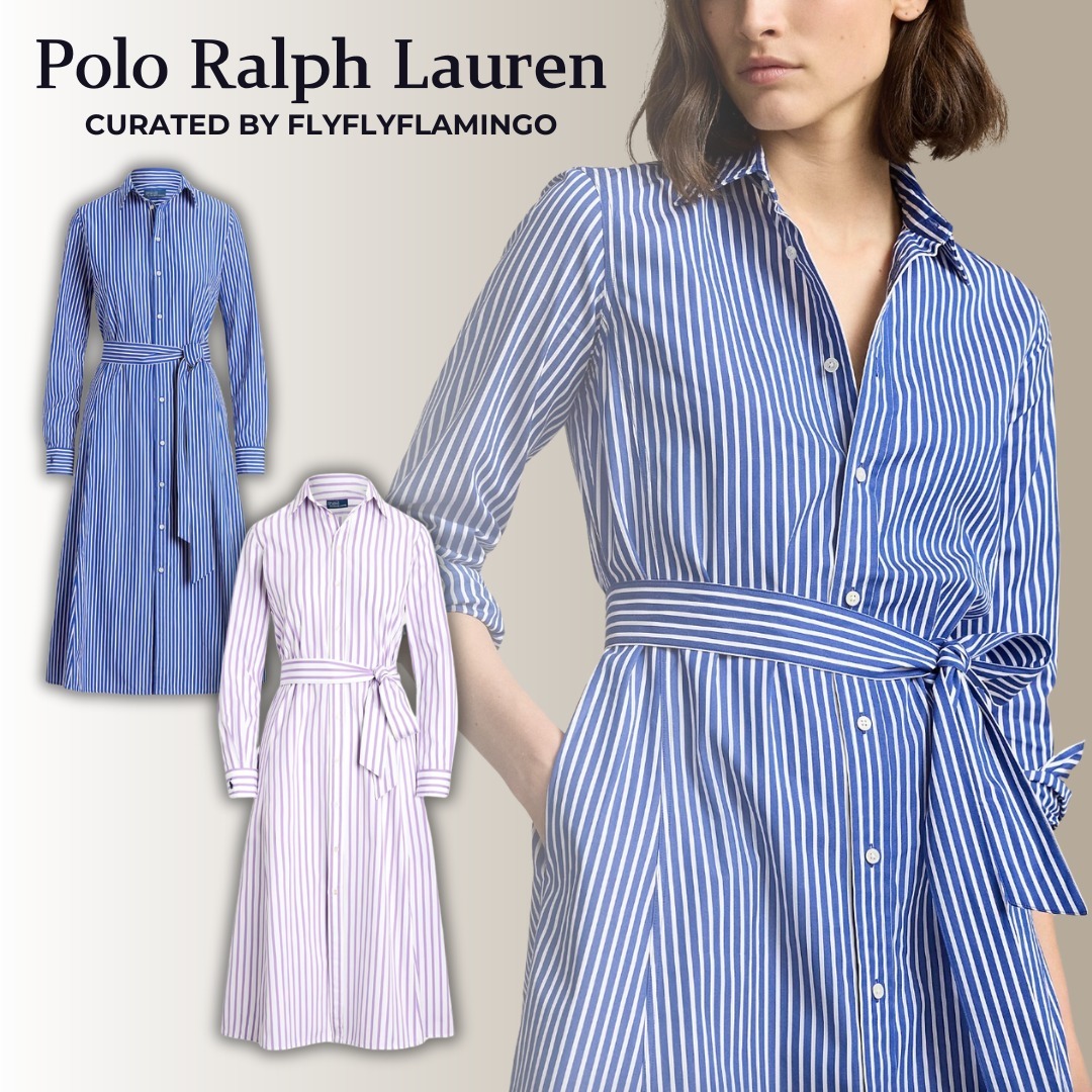 【POLO RALPH LAUREN】ベルト ストライプ コットン シャツドレス