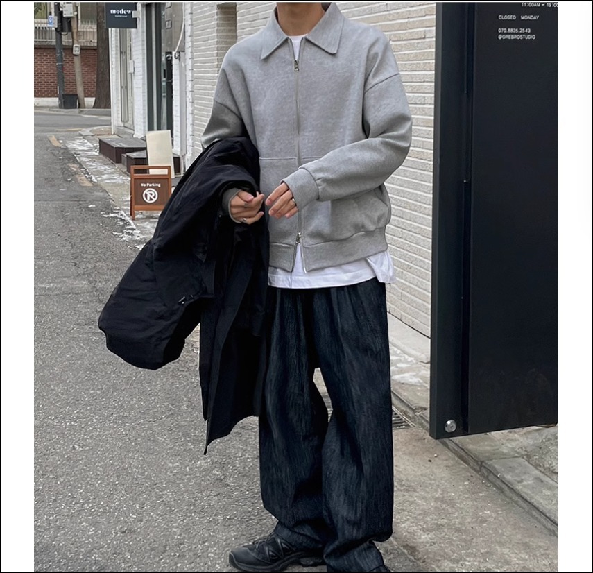 メンズ 春秋 韓国 ルーズ カジュアル ジップアップ スエット