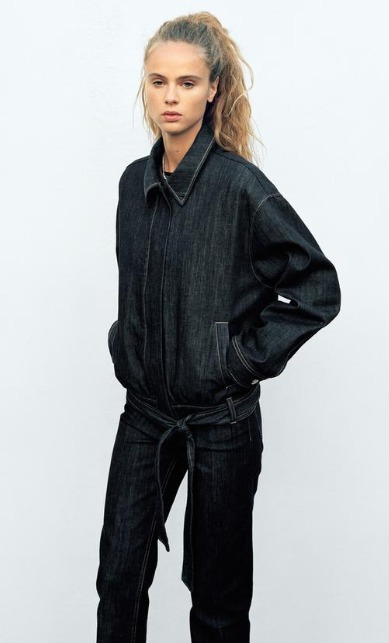 スペイン発送 ZARA TRF ベルト付きデニムジャケット カジュアル
