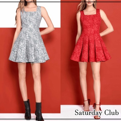 【SaturdayClub】スクエアネック プリーツ ワンピース ※送関込
