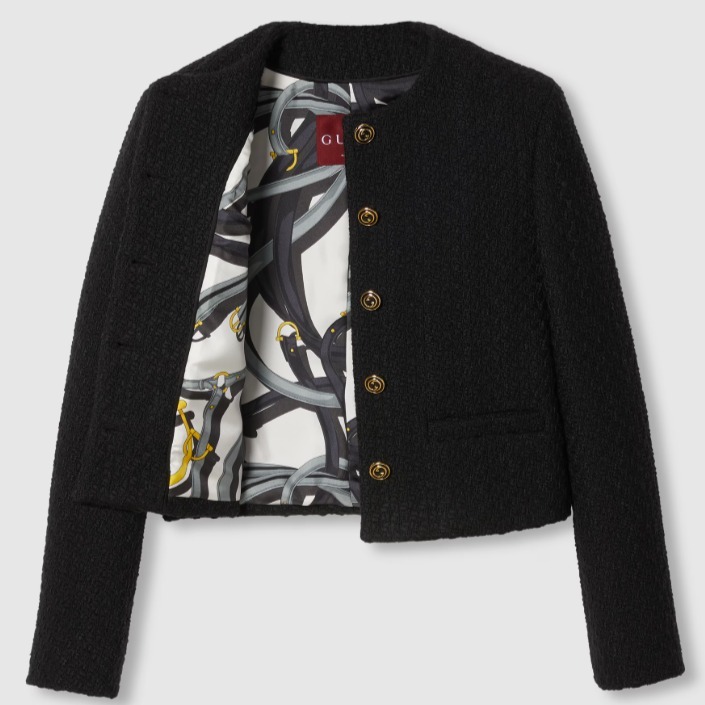 GUCCI《チェック ツイード ジャケット》ブラック DHL発送 直営店
