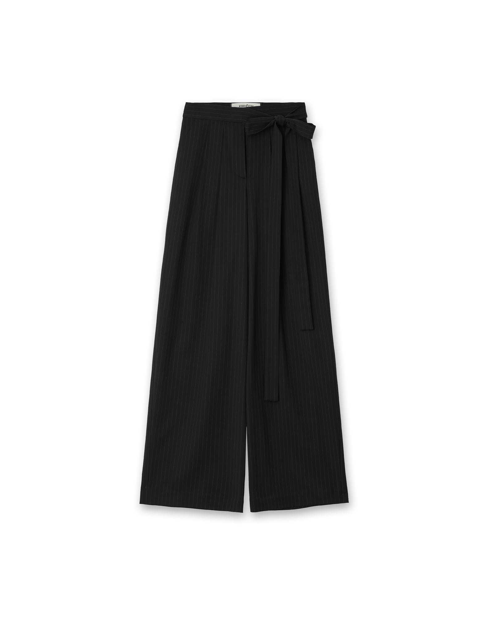 ☆STRIPE WOOL-BLEND BELTED WIDE LEG TROUSERS/KIMHEKIM☆