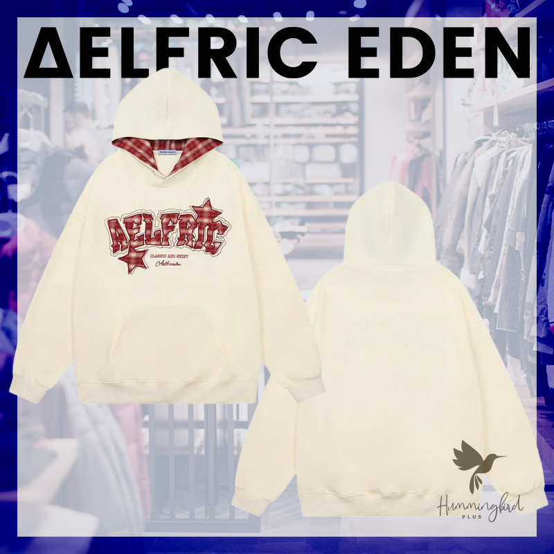 関送込 Aelfric Eden ★ チェック柄 刺繍 スター パーカー
