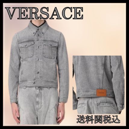 【関税込み】Versace グレー オーバーサイズ デニムジャケット グレー(灰色)系 VERSACE(ヴェルサーチェ) デニムジャケット