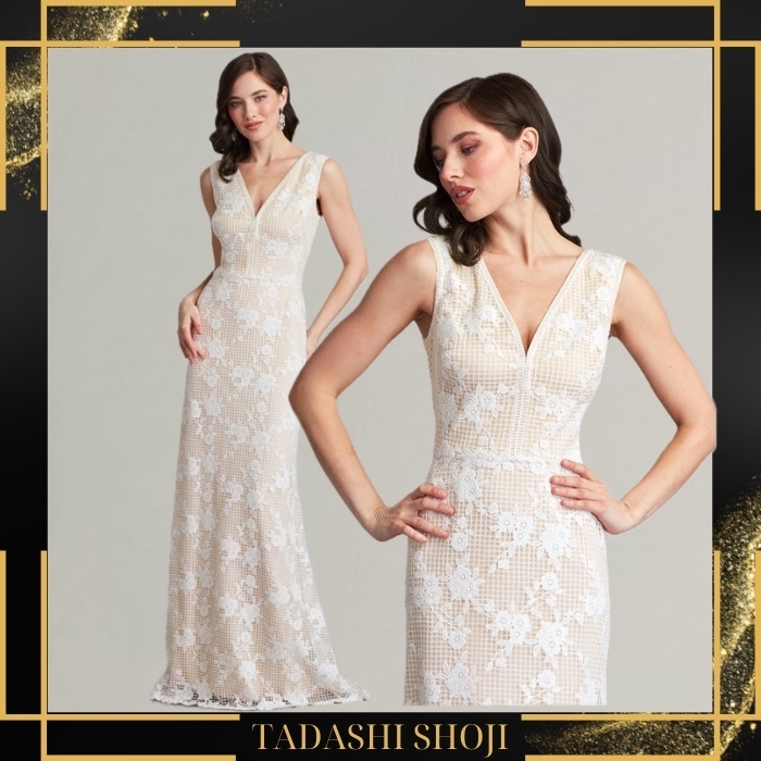 TADASHI SHOJI*エレガント*繊細なレース*ホワイトロングドレス
