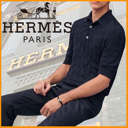 【上質を極める】HERMES Fragments Equestres ポロシャツ HERMES 25SS ポロシャツ《Fragments Equestres》ウール DHL 直営