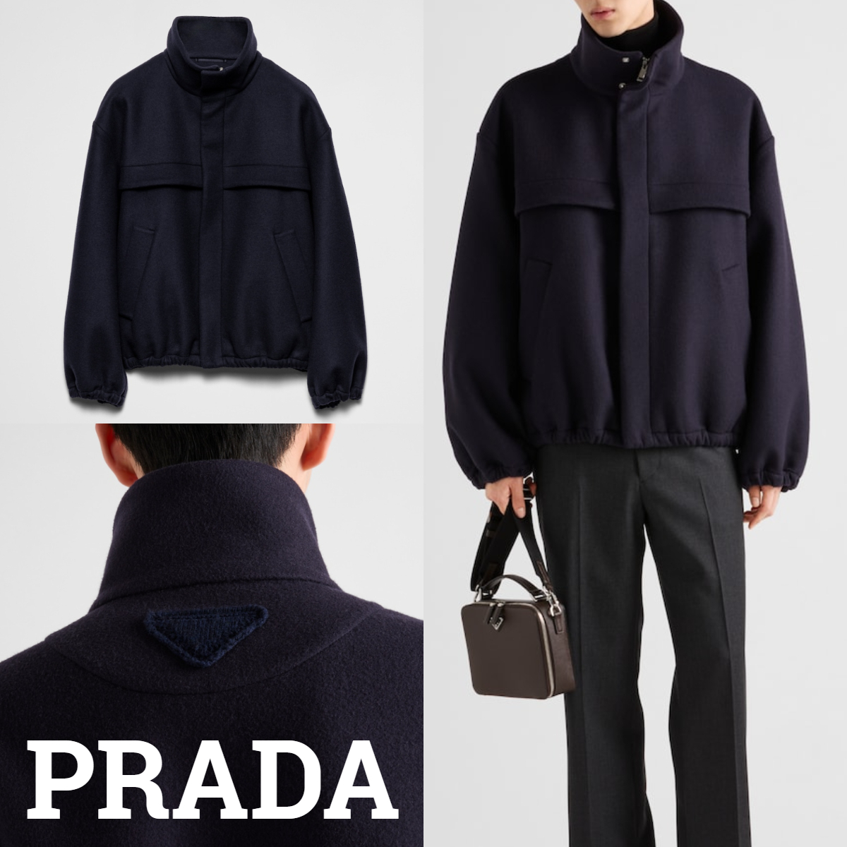 美品 PRADA プラダ カシミヤ混 キャスケット ウール ネイビー S