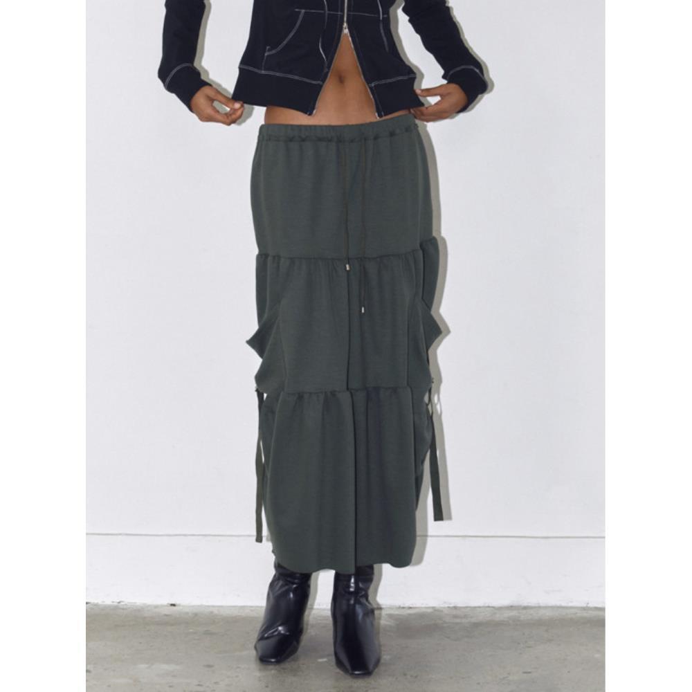 ★Polysooem★ SHIRRING STRAP CARGO SKIRT, KHAKI