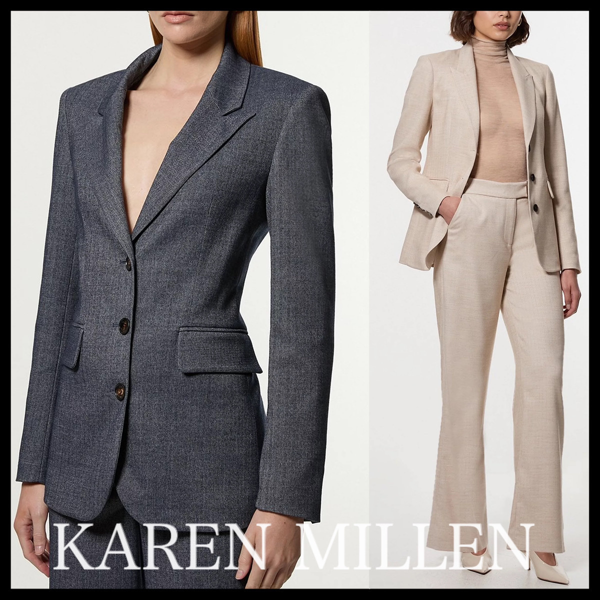 KAREN MILLEN* ヘリンボーンブレストテーラードブレザー